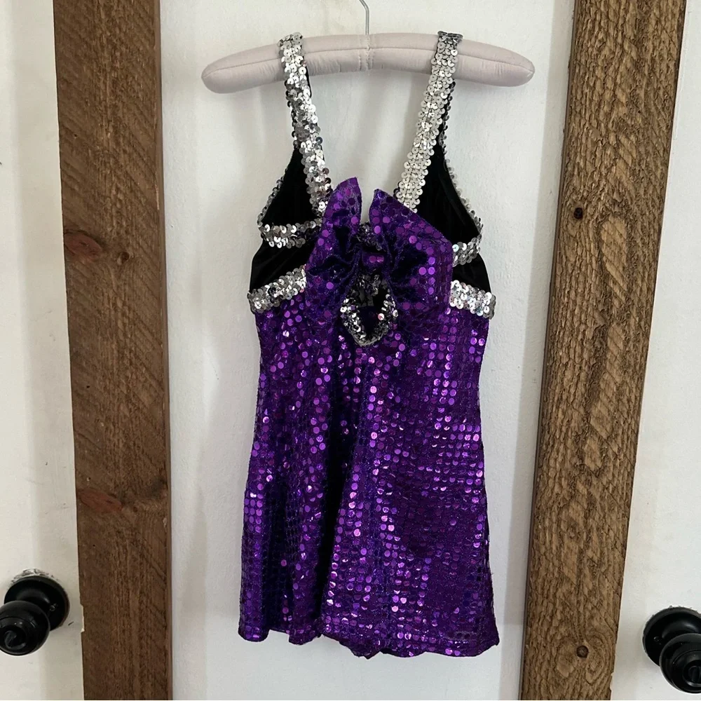 Custom Made Purple Silver Sequin Dance Costume/Halloween Ravens Cheerleader XS/S